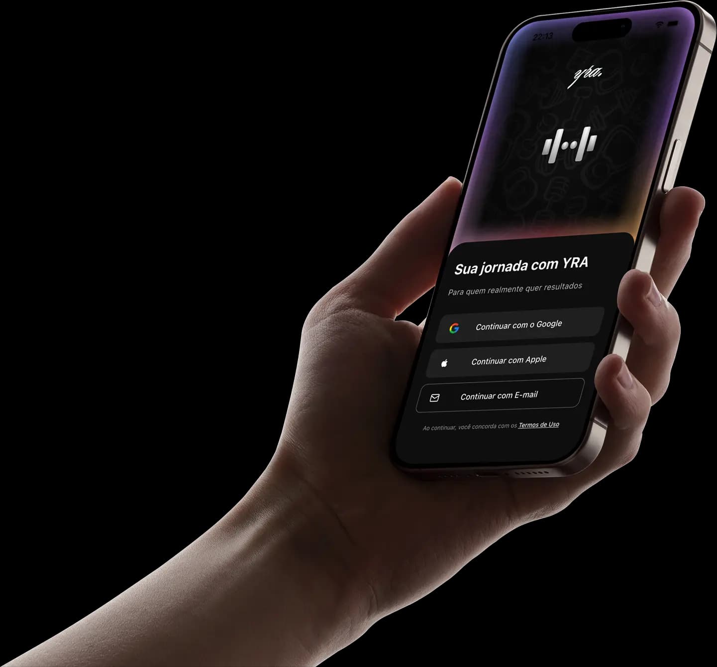 Hand holding the YRA phone interface
